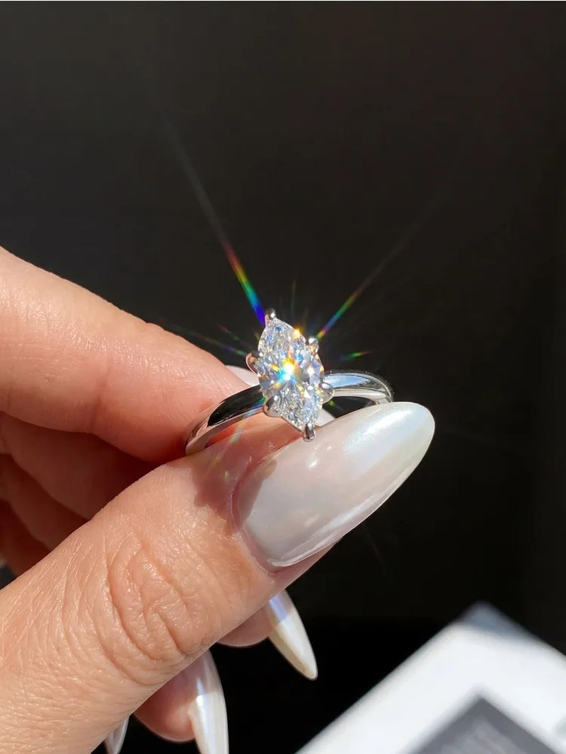 Luxury Fashion 1CT Real Marquise Moissanite Diamond Wedding Engagement Rings for Women 925 Sterling Silver Fine Jewelry