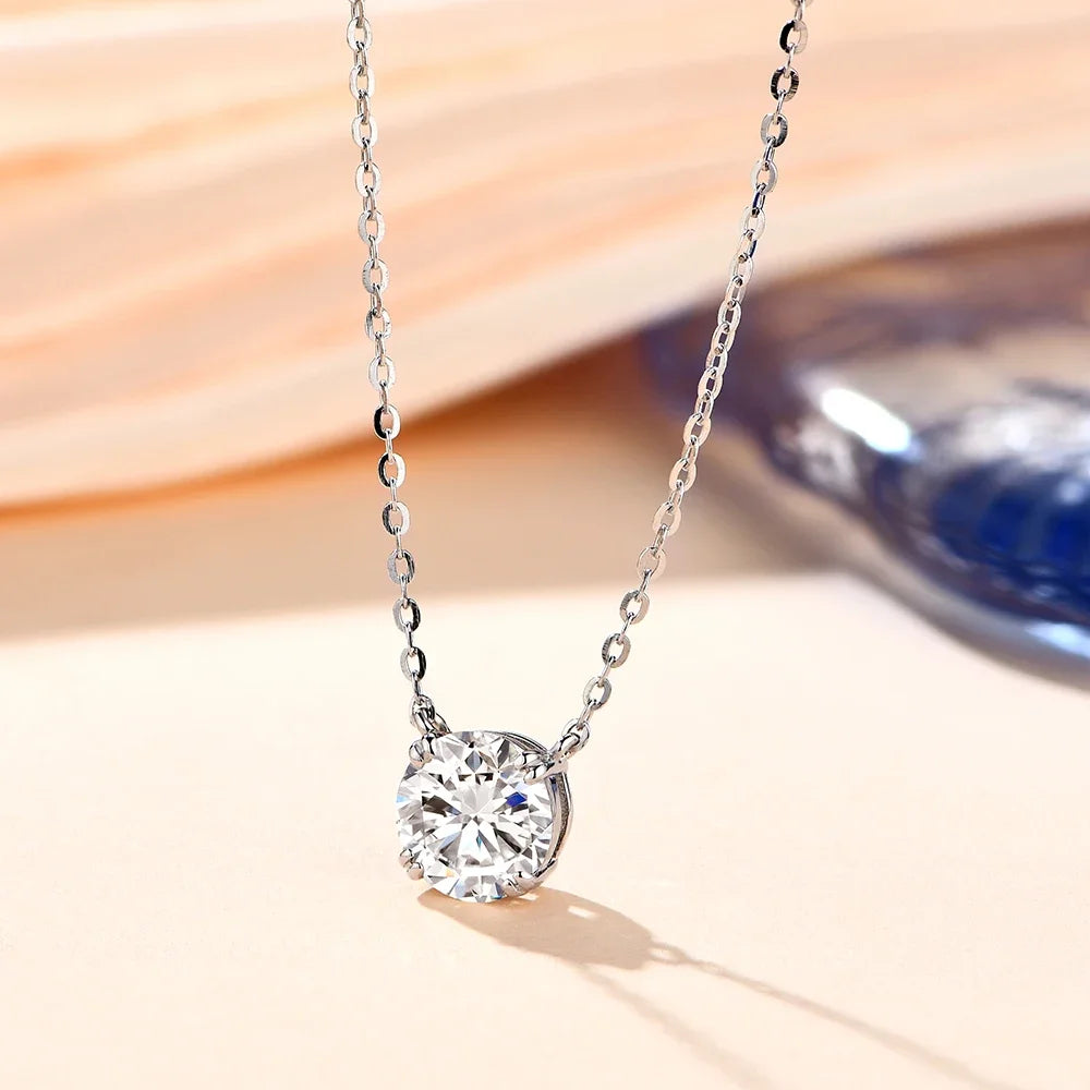Moissanite Diamond 6.5Mm 1CT Necklace for Woman Pendant 925 Silver Necklace for Women Chains Party Bridal Fine Jewelry