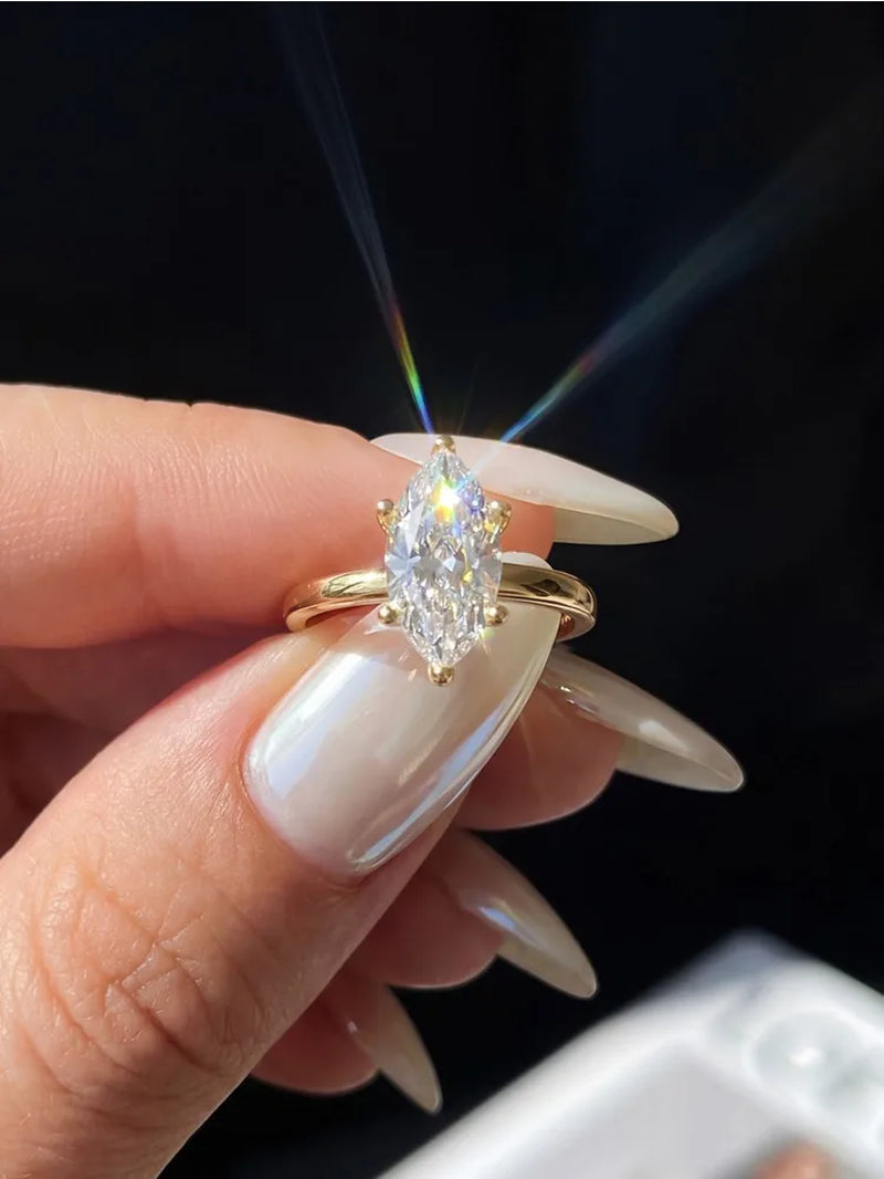 Luxury Fashion 1CT Real Marquise Moissanite Diamond Wedding Engagement Rings for Women 925 Sterling Silver Fine Jewelry