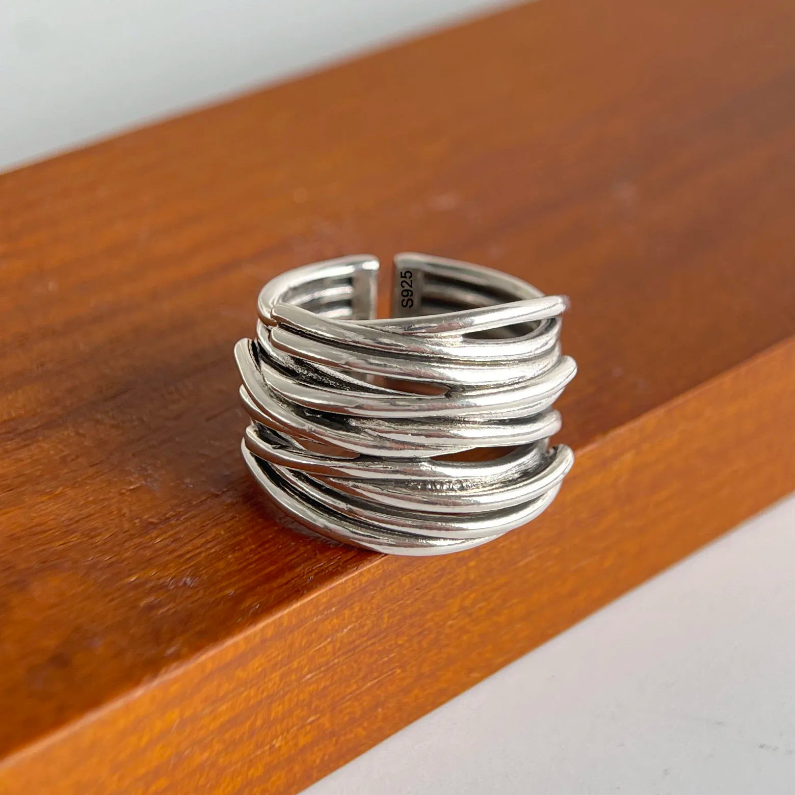 925 Sterling Silver Rings for Women Geometric Fine Jewelry Finger Adjustable Retro Flower Hollow Ring for Party Birthday Gift