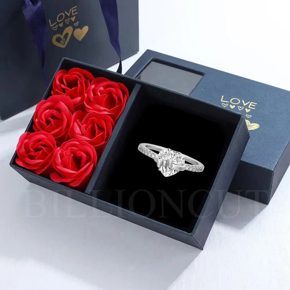 HOT 925 Sterling Silver Delicate Heart Bow Tie Design Sweet Luxury Shining Ring Romantic Engagement Ring for Women Jewelry Gift